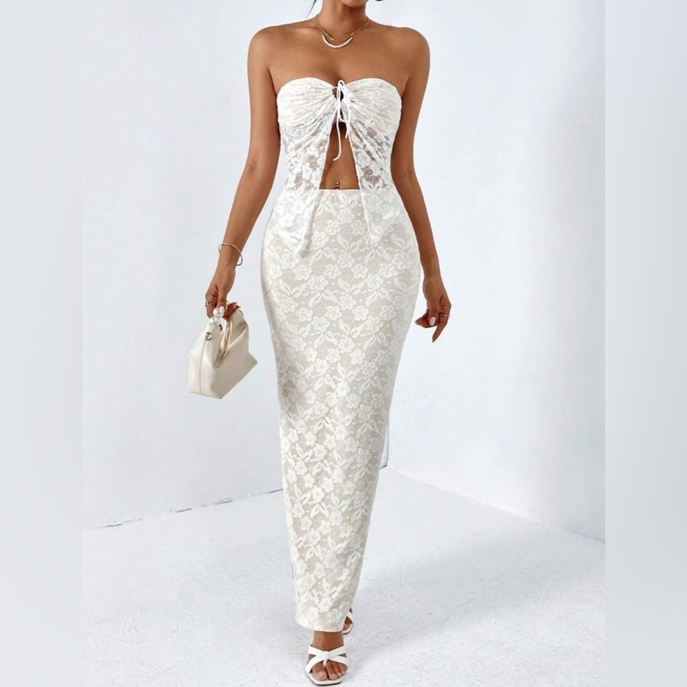 SHEIN Strapless White Two Piece Set
